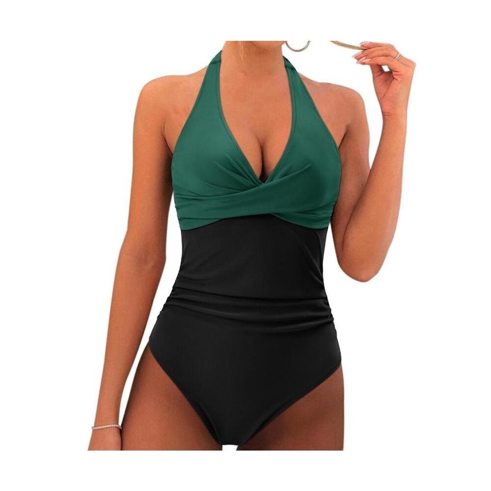 RXRXCOU Swimsuit Tummy Control V Neck Swimwear Halter Top Women's XXL
